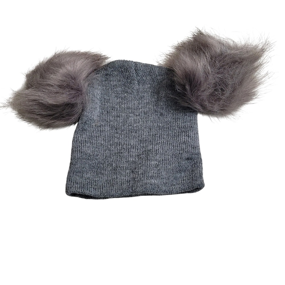Unbranded Double Pom Pom Beanie Kids One Size Gray New Without Tags Faux Fur